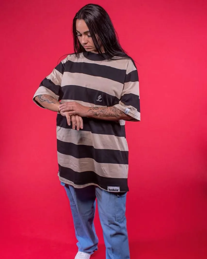 Camiseta listrada Pixain bege e preta